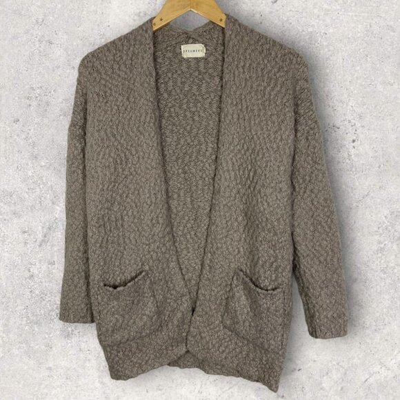 Dreamers‎ Taupe Fuzzy Open Front Cardigan Size Small Medium Tan Beige Minimalist - Picture 1 of 10
